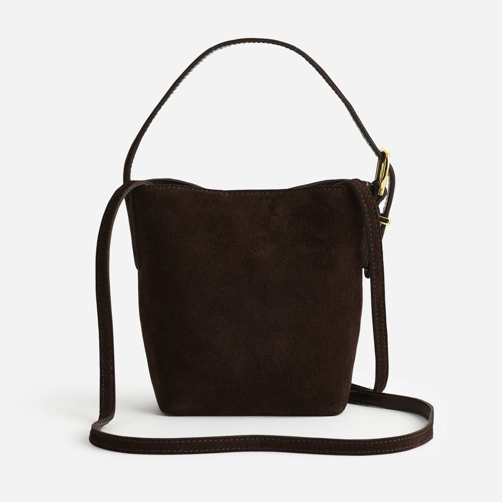 Madewell Suede Essential Micro Bucket Tote Dark Carob Brown